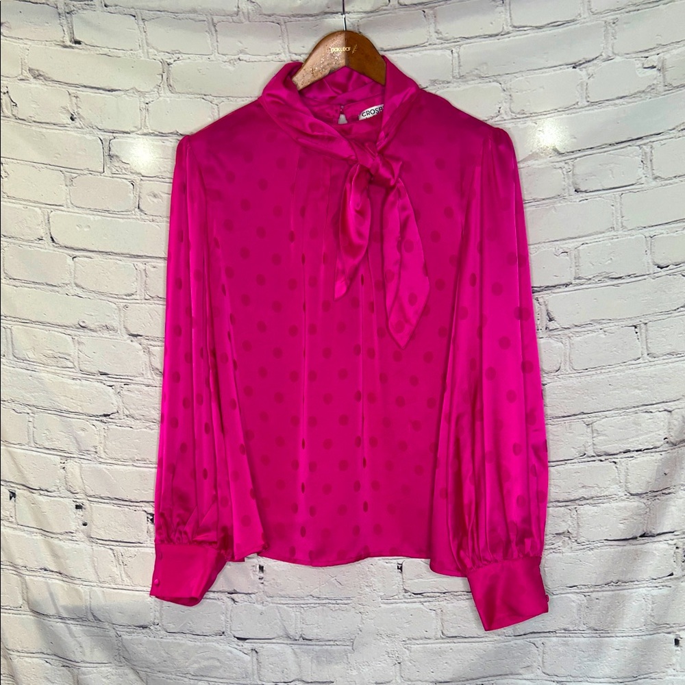 Crosby By Mollie Burch Pink Dot Removable Neck Scarf Long Sleeve Size Large